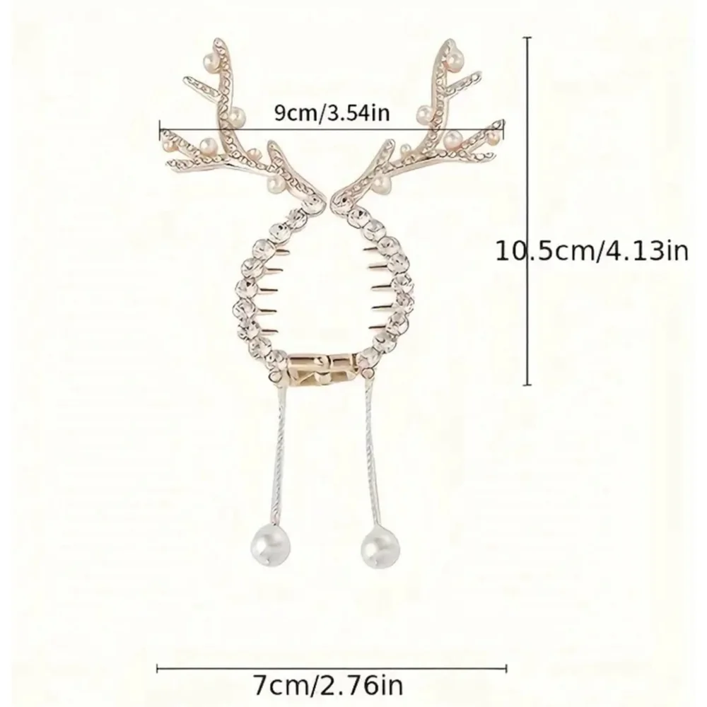 Rhinestone Christmas Reindeer Antlers Hair Clip with Faux Pearl Accent
